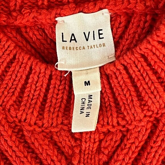 La Vie Rebecca Taylor Cable Knit 1/2 Sleeve Ribbed‎ Crew Neck Sweater Red Medium - Picture 10 of 10